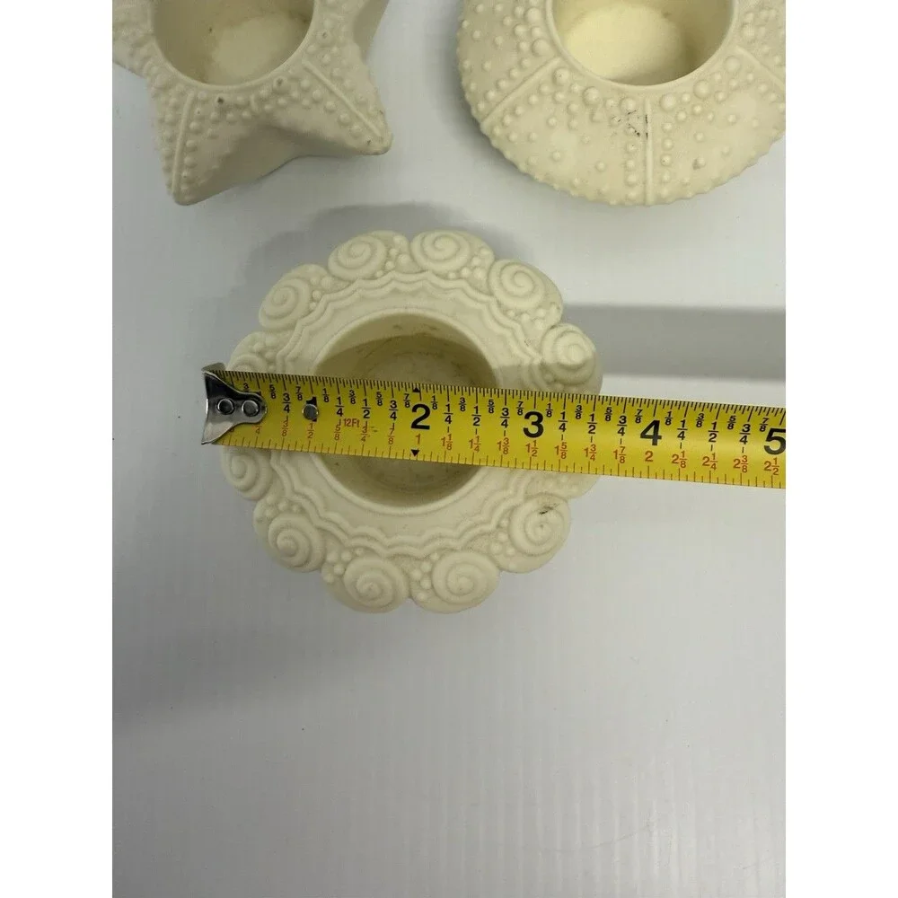 VTG Partylite Retired 3PC Sea Drifters Bisque Shells Tealights Candle Holders - Picture 4 of 6